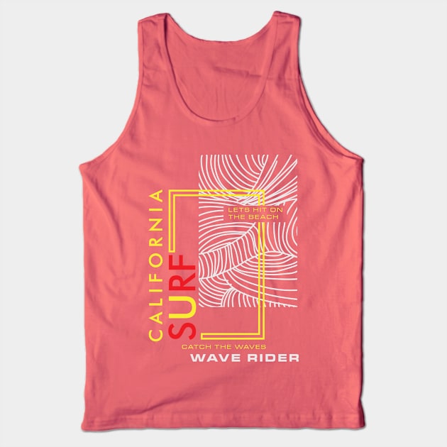 California Surf Wave Rider  line art  Typography Tank Top by SSSD